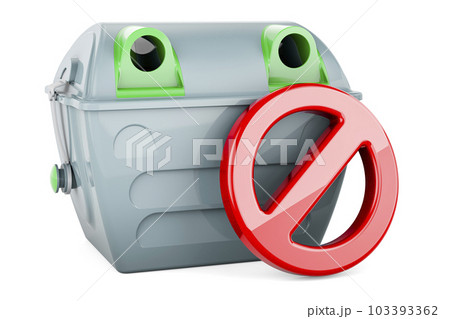 Gray garbage container with forbidden symbol. 3D rendering 103393362