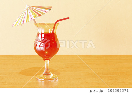 Tropical cocktail on the wooden table, 3D rendering 103393371
