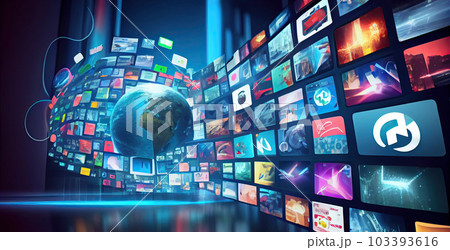 Digital contents concept. Social networking service. Streaming video. NFT. Ai generative Digital contents concept. Social networking service. Streaming video. NFT. Ai generative 103393616