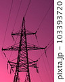 High voltage electric tower silhouette on bright pink background. 103393720