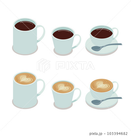 ホットコーヒーとカフェラテのアイソメトリックベクターイラスト 103394682