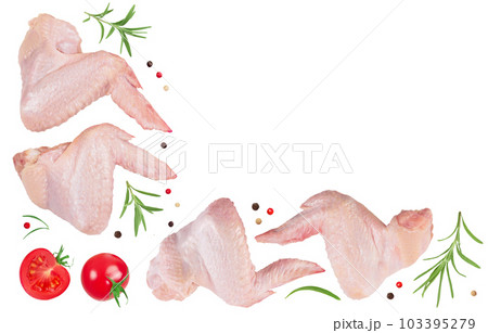 Raw chicken wings isolated on white background with full depth of field. Top view with copy space for your text. Flat lay Raw chicken wings isolated on white background with full depth of field. Top view with copy space for your text. Flat lay 103395279