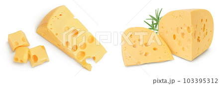 piece of cheese isolated on white background . Top view. Flat lay 103395312