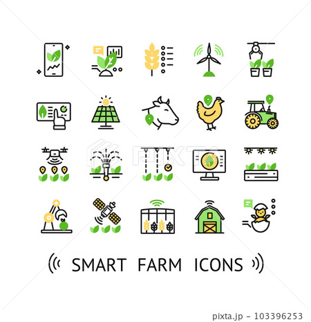 Smart Farm Sign Color Thin Line Icon Set. Vector 103396253