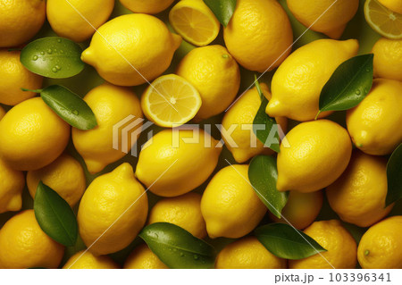 Yellow lemons close up background. Generative AI 103396341