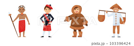 Boy Character Wearing Traditional Ethnic Clothing of Various Countries Vector Set 103396424