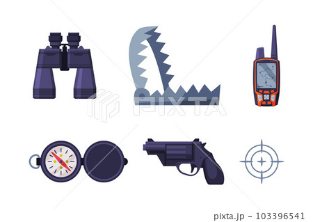 Hunting with Compass, Binoculars, Pistol, Shooting Aim, Trap and Radio Vector Set Hunting with Compass, Binoculars, Pistol, Shooting Aim, Trap and Radio Vector Set 103396541