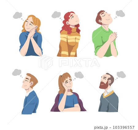 People Characters Daydreaming and Fantasizing Imagining Something in Their Head Vector Illustration Set People Characters Daydreaming and Fantasizing Imagining Something in Their Head Vector Illustration Set 103396557
