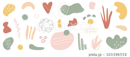 Organic hand drawn shapes. Abstract design elements with floral decor. Minimal organic background in pastel color. Art form for social media stories, banner. Contemporary style. Vector illustration Organic hand drawn shapes. Abstract design elements with floral decor. Minimal organic background in pastel color. Art form for social media stories, banner. Contemporary style. Vector illustration 103396558