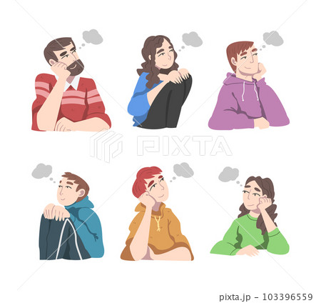 People Characters Daydreaming and Fantasizing Imagining Something in Their Head Vector Illustration Set 103396559