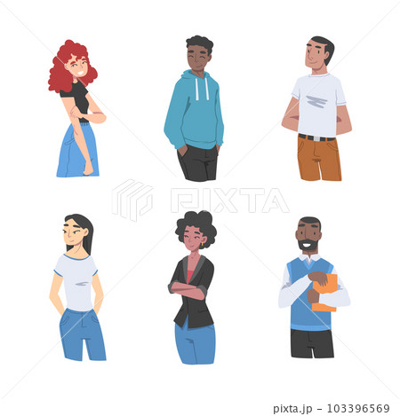 Diverse Multiracial and Multicultural People Characters Isolated on White Background Vector Set 103396569