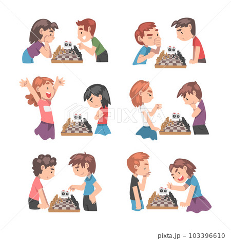 Cute Boy and Girl Character Sitting and Playing Chess Vector Set Cute Boy and Girl Character Sitting and Playing Chess Vector Set 103396610