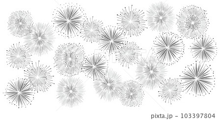 打上げ花火の模様イラスト。モノクロのおしゃれでシンプルなパターン。 103397804