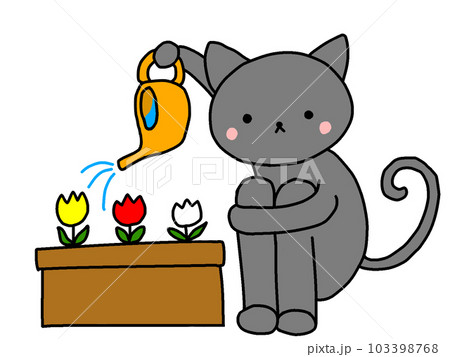 花に水やりする猫 103398768