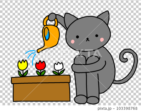 花に水やりする猫 103398768