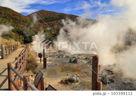 秋の雲仙地獄の清七地獄の風景 ( 2021年11月 長崎県 雲仙市 ) 103399111