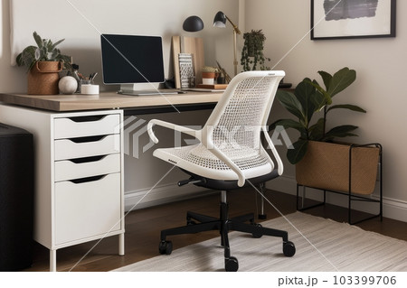 organized home office with sleek desk, ergonomic chair, and tidy filing cabinet, created with generative ai 103399706