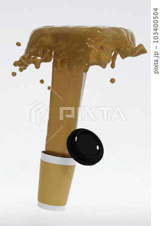 Coffee liquid splash from Paper coffee cup floating over white, mock up, 3D rendering. 103400504