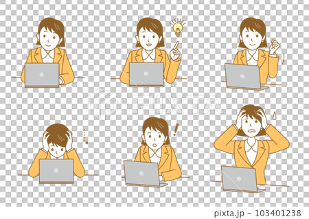 Set of suit women heading to a laptop Set of suit women heading to a laptop 103401238