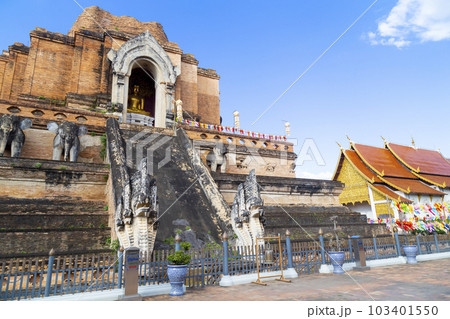 Wat Chedi Luang Temple, famous ruined ancient pagoda in Chiang Mai, Thailand Wat Chedi Luang Temple, famous ruined ancient pagoda in Chiang Mai, Thailand 103401550