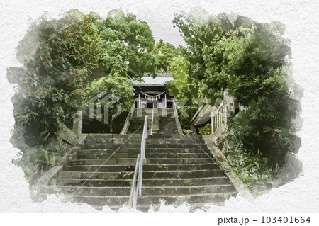水彩画風　長崎　大浦諏訪神社　参道　長崎県長崎市 103401664