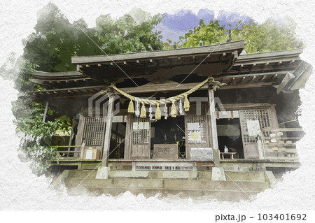 水彩画風　長崎　大浦諏訪神社　拝殿　長崎県長崎市 103401692