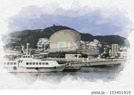 水彩画風　長崎　長崎港ターミナル　長崎県長崎市 103401919