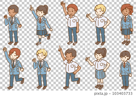 色々なルーツの学生 シンプルな全身バリエーションセット 103403733