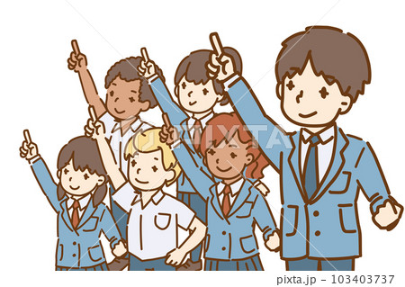 男子学生を先頭に 様々なルーツの学生が団結して目標に向かうイメージ 「みんなで頑張ろう」 103403737