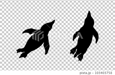 Black silhouette illustration of two swimming penguins Black silhouette illustration of two swimming penguins 103403758