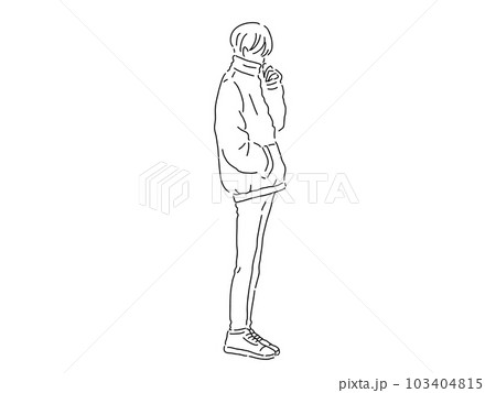 かっこいい男性のシンプルな線画／手描きイラスト素材 103404815