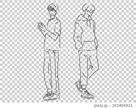 Simple line drawing of two cool men / hand-drawn illustration material Simple line drawing of two cool men / hand-drawn illustration material 103404821