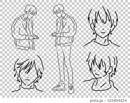 酷男簡單線描套裝/手繪插畫素材 103404824