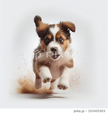Active and adorable puppy runs with its tongue out in nature - full of vitality and joy is AI Generative. Active and adorable puppy runs with its tongue out in nature - full of vitality and joy is AI Generative. 103405003