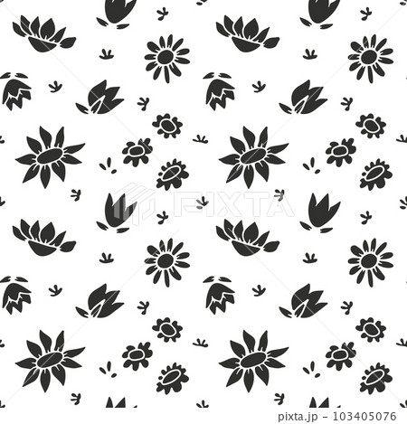 Monochrome seamless pattern with abstract retro wildflowers Monochrome seamless pattern with abstract retro wildflowers 103405076