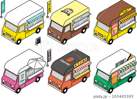アイソメトリック　キッチンカー　線あり　セット 103405395