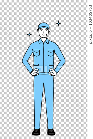 A senior man in a hat and work clothes with his hands on his waist (manager, manager, boss) A senior man in a hat and work clothes with his hands on his waist (manager, manager, boss) 103405753