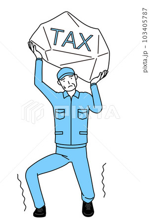 増税に苦しむ帽子と作業着姿のシニア男性（経営者、管理職、上司） 103405787