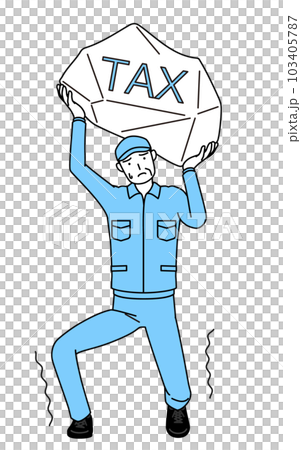 増税に苦しむ帽子と作業着姿のシニア男性（経営者、管理職、上司） 103405787