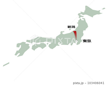 東京から新潟へ向かう立体的な矢印の日本地図　ベクターイラストレーション 103406041