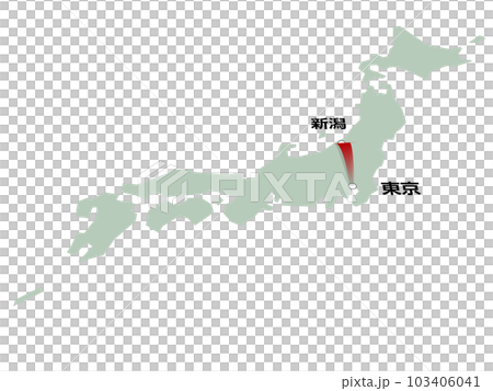 A map of Japan with three-dimensional arrows heading from Tokyo to Niigata vector illustration 103406041