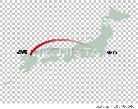 東京から福岡へ向かう立体的な矢印の日本地図 ベクターイラストレーション 東京から福岡へ向かう立体的な矢印の日本地図 ベクターイラストレーション 103406046