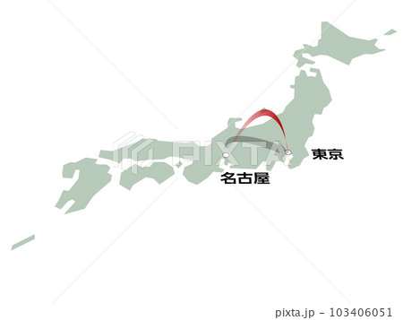 名古屋から東京へ向かう立体的な矢印の日本地図 ベクターイラストレーション 名古屋から東京へ向かう立体的な矢印の日本地図 ベクターイラストレーション 103406051