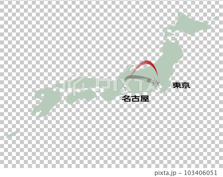 名古屋から東京へ向かう立体的な矢印の日本地図 ベクターイラストレーション 名古屋から東京へ向かう立体的な矢印の日本地図 ベクターイラストレーション 103406051