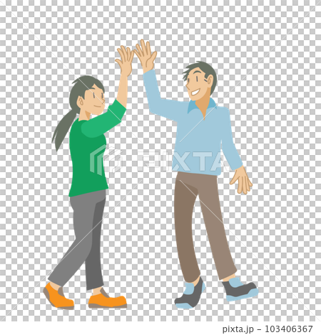 Couple rejoicing with high touch 103406367