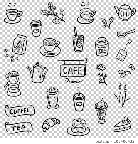 カフェメニュー イラスト素材 セット 1色 カフェメニュー イラスト素材 セット 1色 103406432