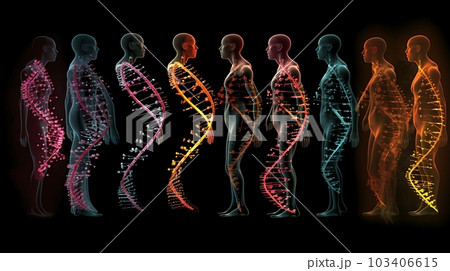 DNA molecules. Colorful of human chromosomes. Medicine. Medical science and biotechnology. Gene cell concept. Generative AI DNA molecules. Colorful of human chromosomes. Medicine. Medical science and biotechnology. Gene cell concept. Generative AI 103406615