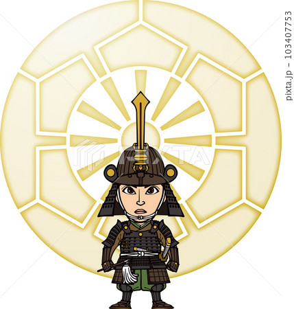 武装して采配を持って立つ榊原康政【3頭身・家紋】 103407753