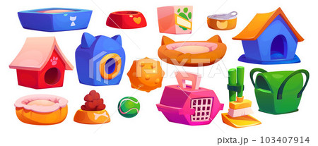 Cartoon set of pet shop goods isolated on white Cartoon set of pet shop goods isolated on white 103407914