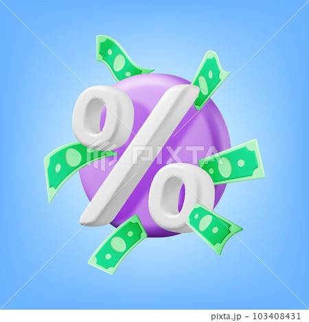 3D Realistic Percent Sign Icon with Dollars. 3D Realistic Percent Sign Icon with Dollars. 103408431